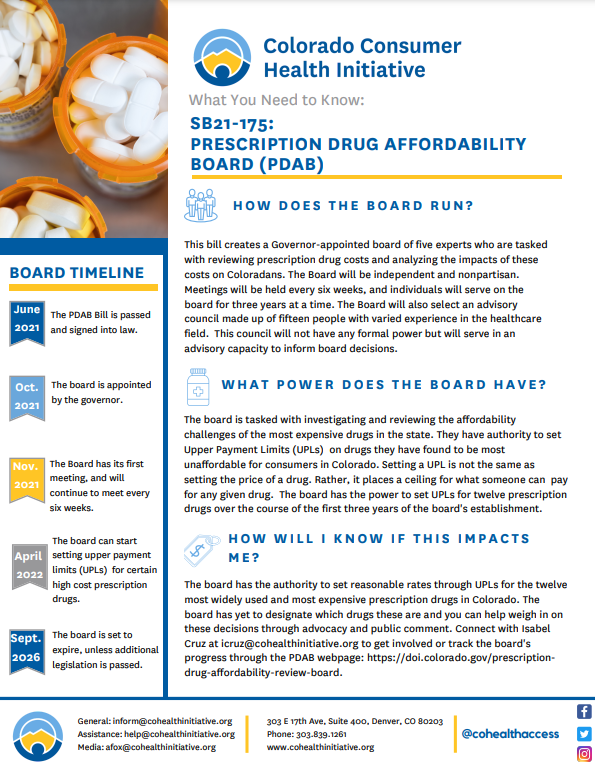 One pager about the Prescription Drug Affordability Board